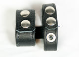 Leather cock and ball ring with leather strap