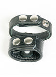Leather cock and ball ring with leather strap