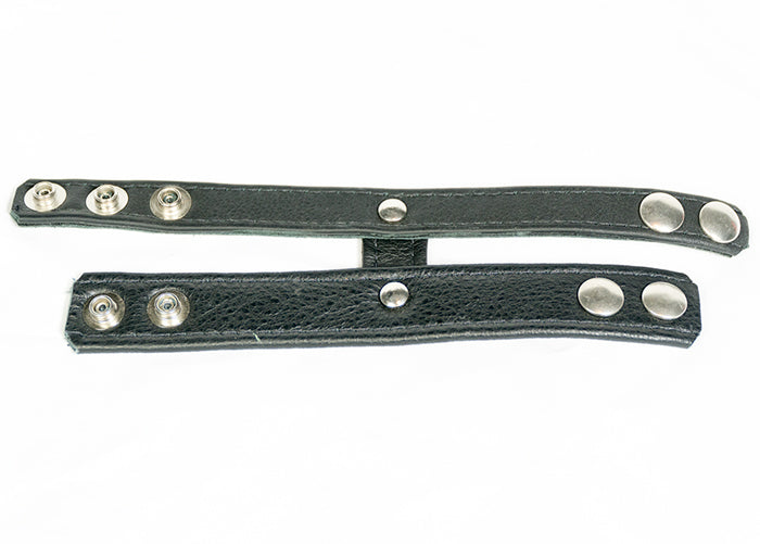 Leather cock and ball ring with leather strap